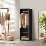 Oikiture Open Wardrobe Shelf Unit 2 Shelves Hanging Rail Black - Extra Image