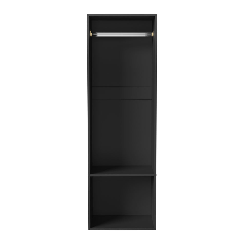 Oikiture Open Wardrobe Shelf Unit 2 Shelves Hanging Rail Black