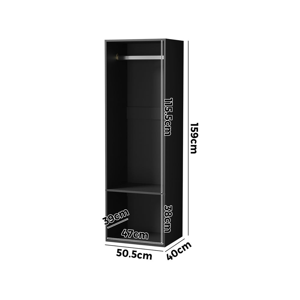 Oikiture Open Wardrobe Shelf Unit 2 Shelves Hanging Rail Black