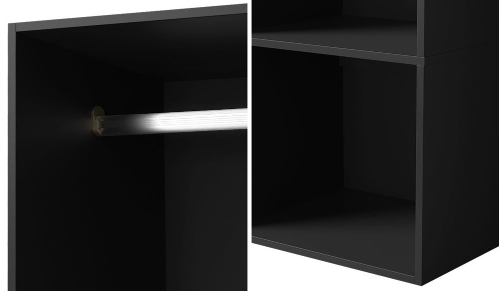 Oikiture Open Wardrobe Shelf Unit 2 Shelves Hanging Rail Black