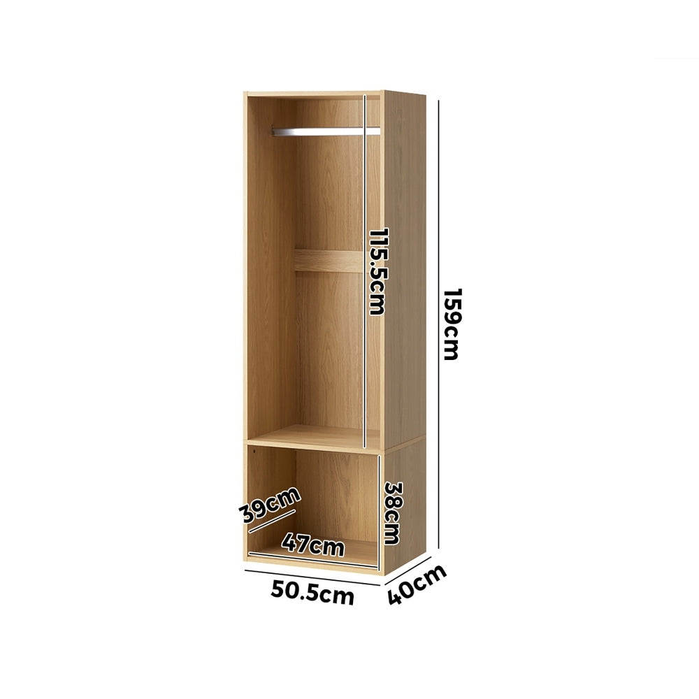 Oikiture Open Wardrobe 2 Shelves Hanging Rail Natural