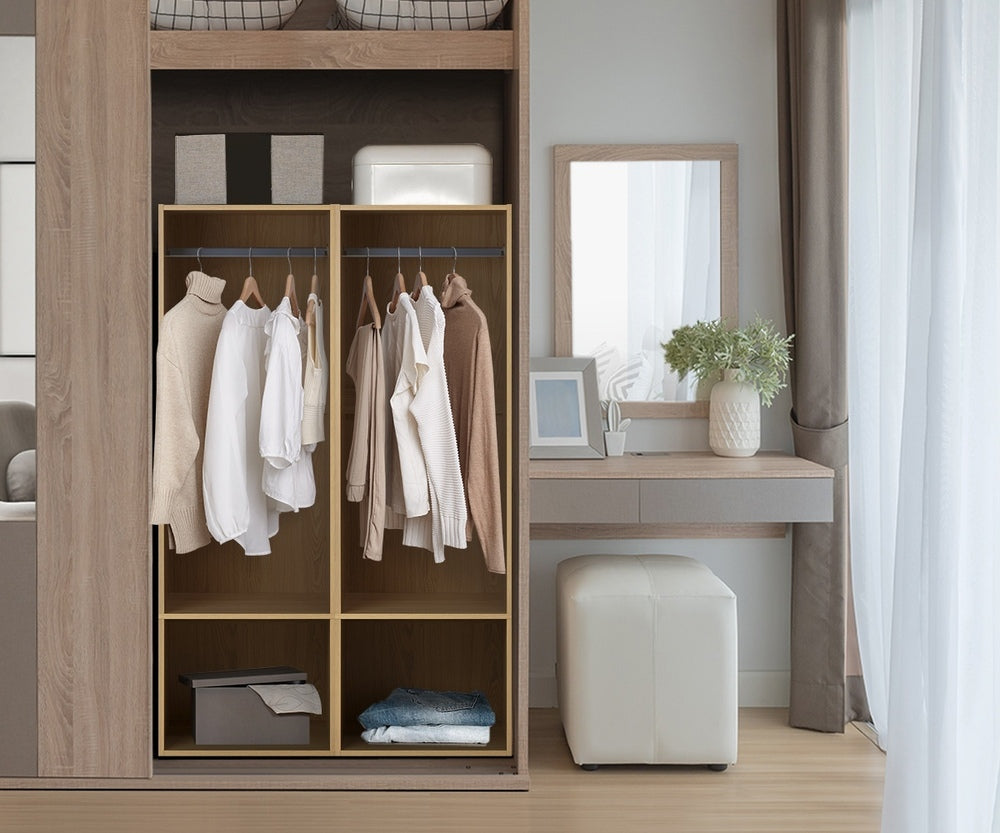 Oikiture Open Wardrobe 2 Shelves Hanging Rail Natural