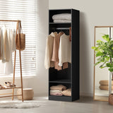 Oikiture Open Wardrobe Shelf Unit 3 Shelves Hanging Rail Black - Extra Image