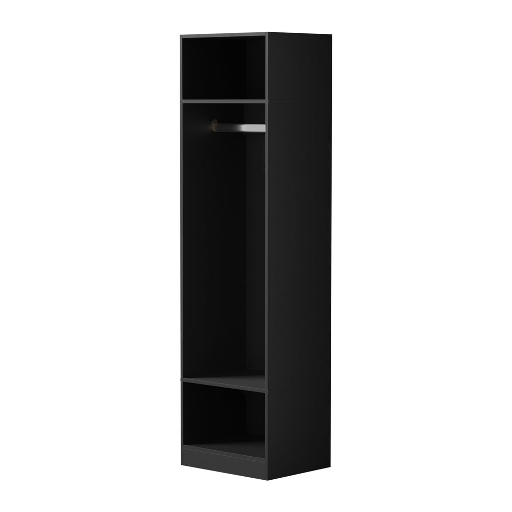 Oikiture Open Wardrobe Shelf Unit 3 Shelves Hanging Rail Black