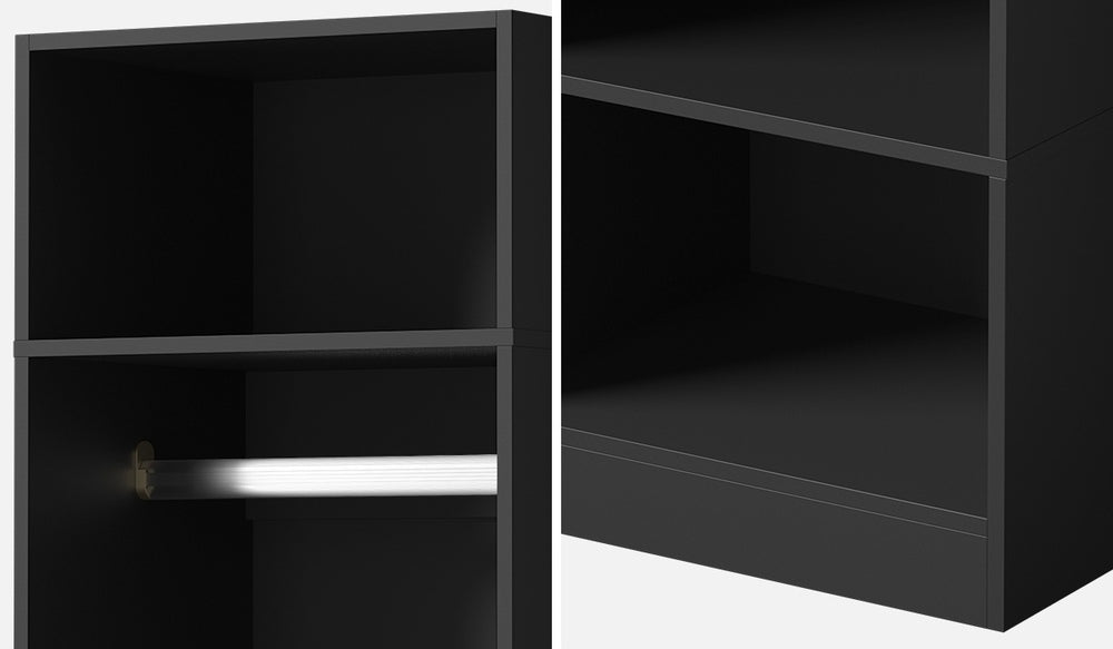 Oikiture Open Wardrobe Shelf Unit 3 Shelves Hanging Rail Black