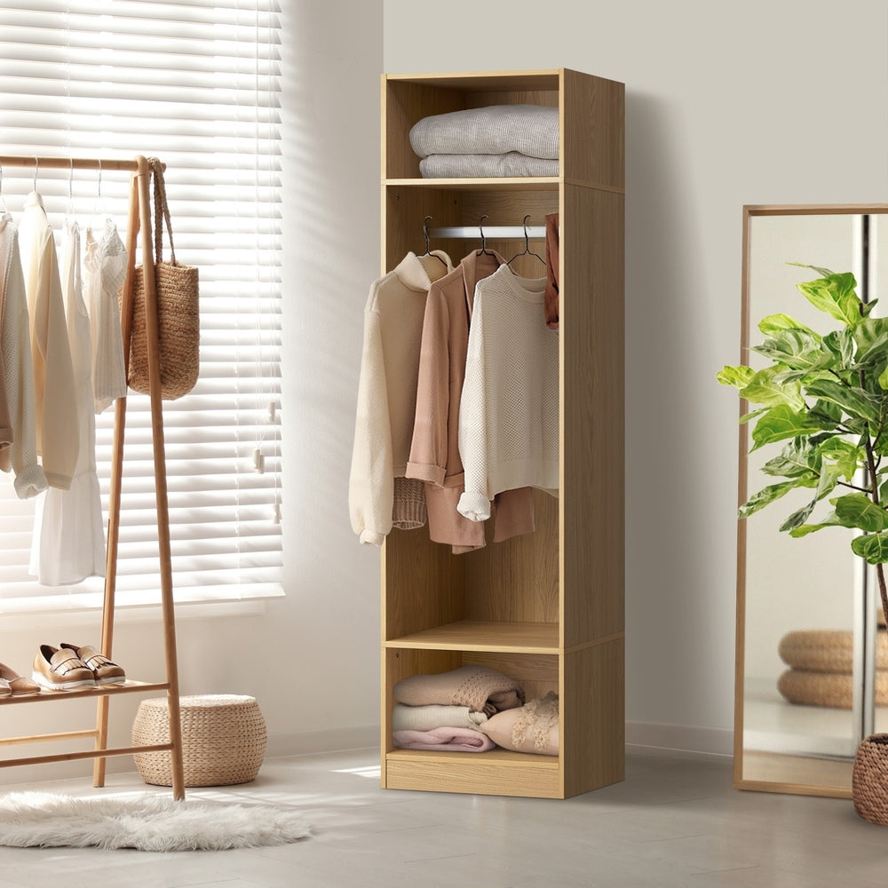 Oikiture Open Wardrobe 3 Drawers Hanging Rail Natural