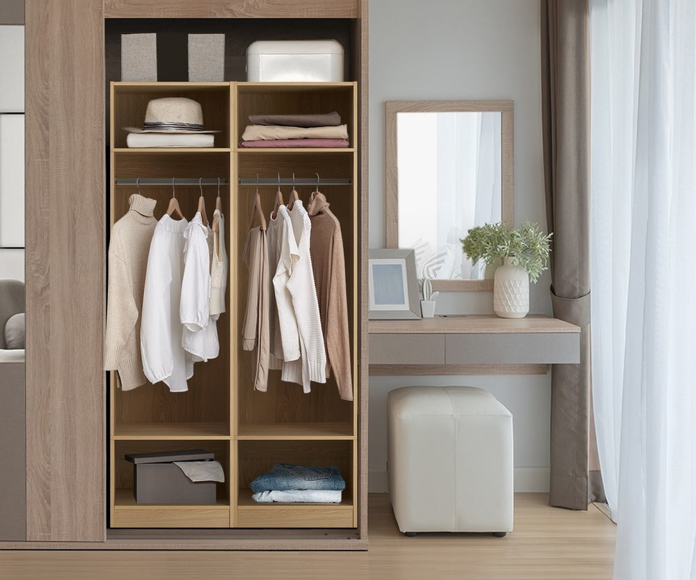 Oikiture Open Wardrobe 3 Drawers Hanging Rail Natural