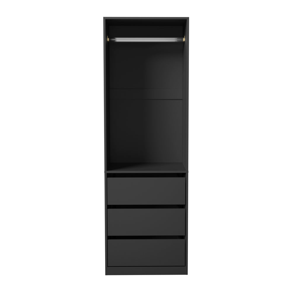 Oikiture Open Wardrobe Shelf Unit 3 Drawers Hanging Rail Black