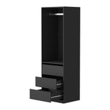 Oikiture Open Wardrobe Shelf Unit 3 Drawers Hanging Rail Black - Front View
