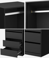 Oikiture Open Wardrobe Shelf Unit 3 Drawers Hanging Rail Black