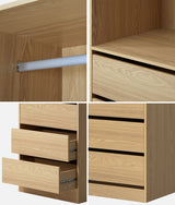 Oikiture Wardrobe 3 Drawers Hanging Rail Natural - Side View