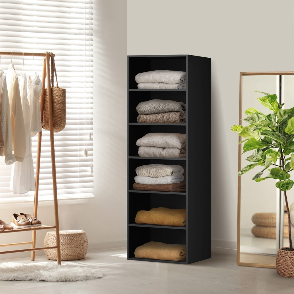 Oikiture Wardrobe Shelf Unit 6 Shelves Black