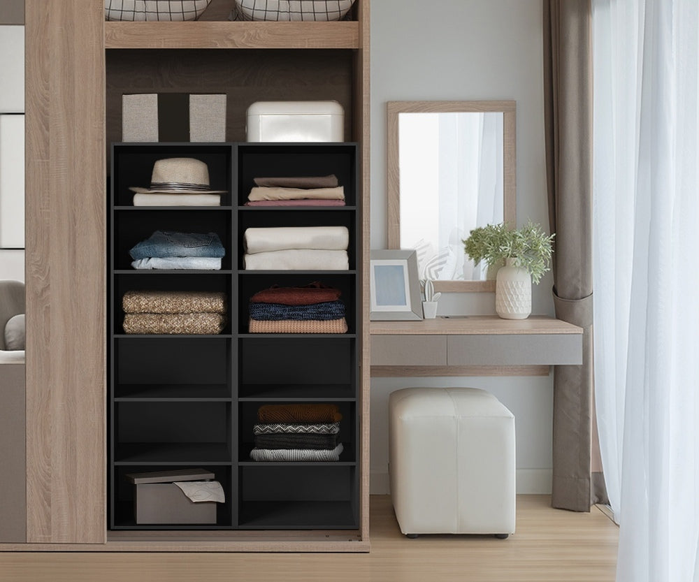 Oikiture Wardrobe Shelf Unit 6 Shelves Black