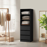 Oikiture Wardrobe Shelf Unit 3 Drawers Organizer Black