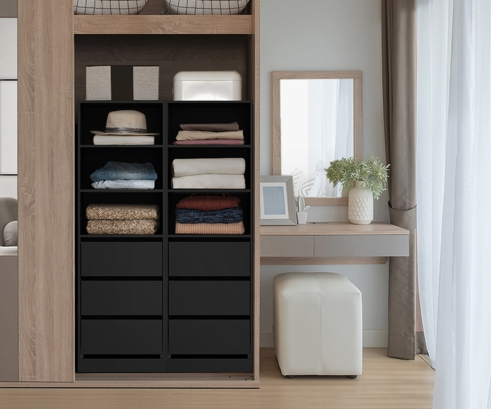 Oikiture Wardrobe Shelf Unit 3 Drawers Organizer Black