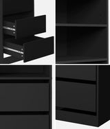 Oikiture Wardrobe Shelf Unit 3 Drawers Organizer Black - Side View