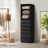 Oikiture Wardrobe Shelf Unit 3 Shelves 6 Drawers Black - Front View