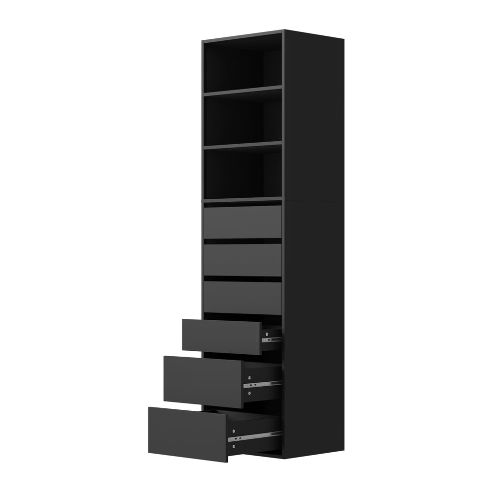 Oikiture Wardrobe Shelf Unit 3 Shelves 6 Drawers Black