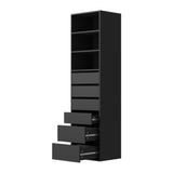 Oikiture Wardrobe Shelf Unit 3 Shelves 6 Drawers Black - Low Angle