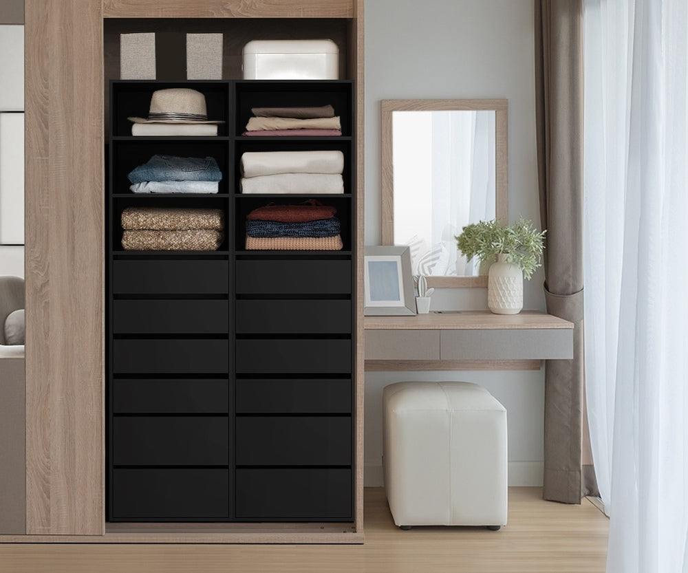 Oikiture Wardrobe Shelf Unit 3 Shelves 6 Drawers Black