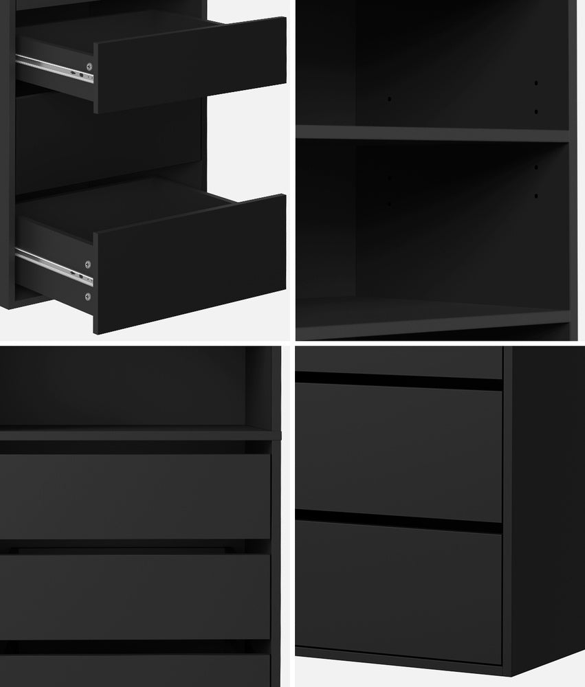 Oikiture Wardrobe Shelf Unit 3 Shelves 6 Drawers Black