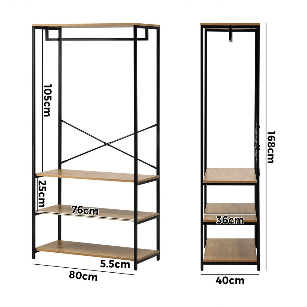 Oikiture Open Wardrobe with Hanging Rail Metal 4 shelves
