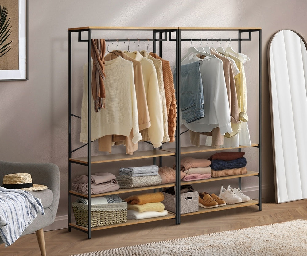 Oikiture Open Wardrobe with Hanging Rail Metal 4 shelves