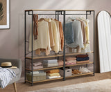 Oikiture Open Wardrobe with Hanging Rail Metal 4 shelves - Front View