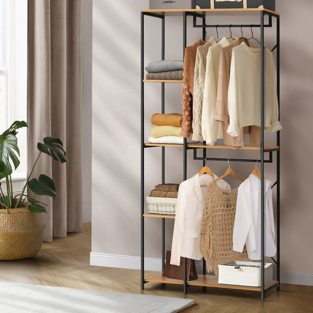 Oikiture Large Open Wardrobe Hanging Rail 5 shelves
