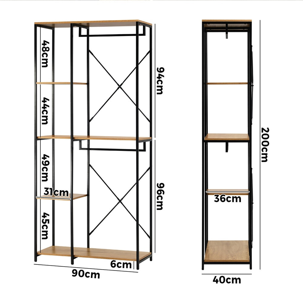 Oikiture Large Open Wardrobe Hanging Rail 5 shelves