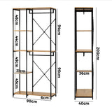 Oikiture Large Open Wardrobe Hanging Rail 5 shelves - Top-Down View