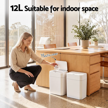 Artiss Rubbish Bin 12L 2-Pack Sensor Kitchen Automatic Motion Touchless White, image 6