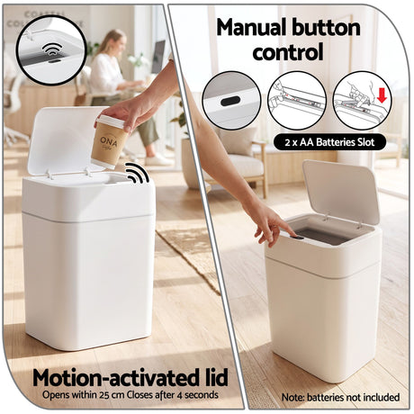 Artiss Rubbish Bin 12L 2-Pack Sensor Kitchen Automatic Motion Touchless White, image 7