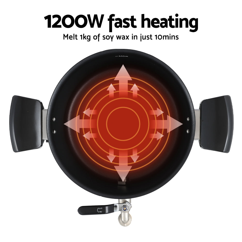 Devanti 5L Candle Wax Melter with Quick Pour Spout and Safety Features - 1200W Electric Melting Pot for Soy and Soap Making