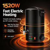 Devanti 6L Wax Melter Candle Making 1520W Melting Pot Furnace Quick Pour Spout Soy Soap - Rear View