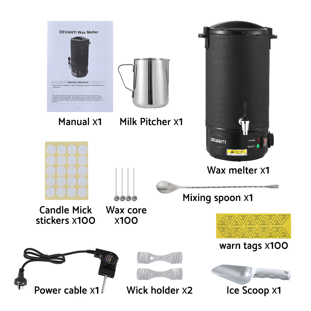 Devanti 10L Electric Wax Melter with Pour Spout - 1520W Candle and Soap Making Furnace
