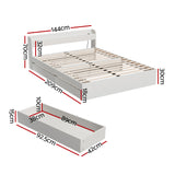 Artiss Bed Frame Double Size Mattress Base wtih Charging Ports 2 Storage Drawers - Front View