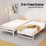 Artiss Bed Frame Single Size 2-in-1 Trundle Wooden White AVIS - Top-Down View