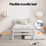 Artiss Bed Frame Single Size 2-in-1 Trundle Wooden White AVIS - 45-Degree Angle