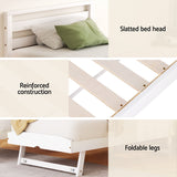 Artiss Bed Frame Single Size 2-in-1 Trundle Wooden White AVIS - Rear View