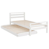 Artiss Bed Frame Single Size 2-in-1 Trundle Wooden White AVIS - Close-Up Angle