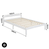 Artiss Bed Frame Double Size Wooden White LEXI - Front View