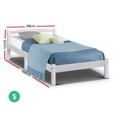 Artiss Bed Frame Single Size Wooden White LEXI - Front View