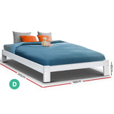 Artiss Bed Frame Double Size Wooden White JADE - Front View