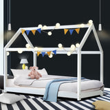 Artiss Bed Frame Wooden Kids House Frame White CASA - Close-Up Angle