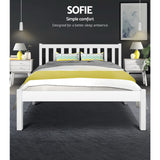 Artiss Bed Frame Double Size Wooden White SOFIE - Top-Down View