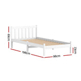 Artiss Bed Frame Single Size Wooden White SOFIE - Side View