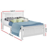 Artiss Bed Frame Double Size Wooden White RIO - Front View
