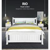 Artiss Bed Frame Double Size Wooden White RIO - Side View