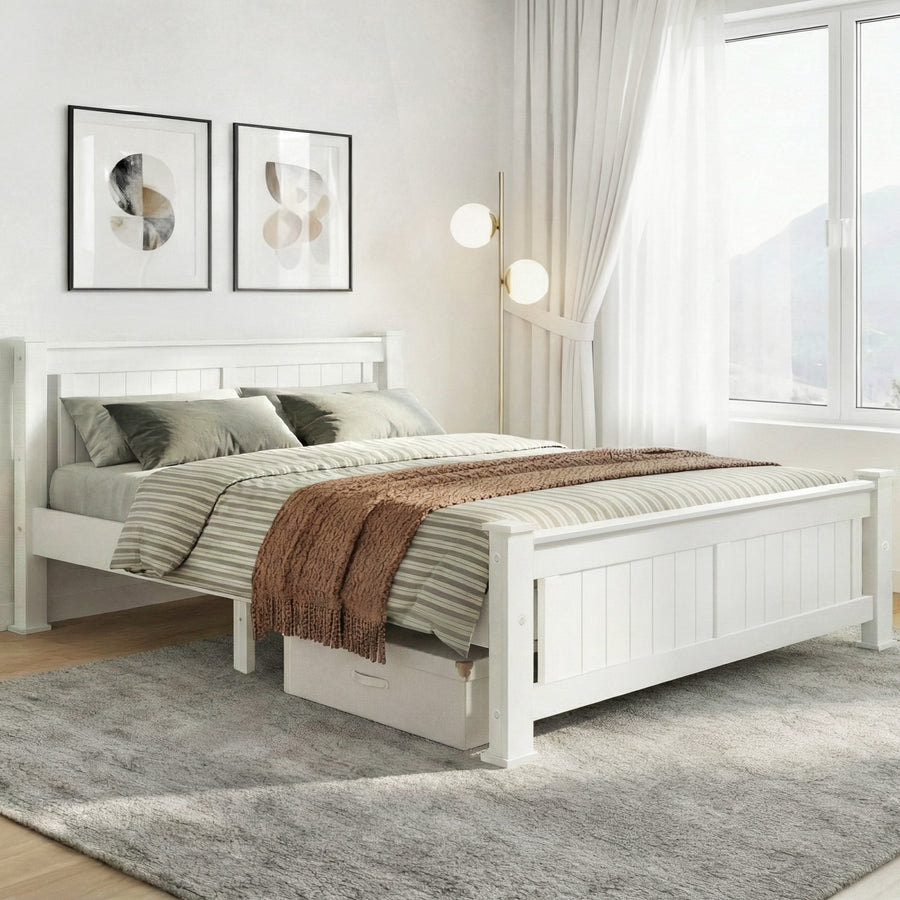 Artiss Bed Frame Double Size Wooden White RIO